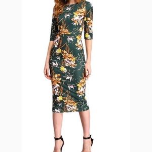Green Floral Fitted Dress